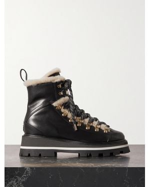 Jimmy Choo Chike Shearling-Trimmed Leather Combat Boots - Black