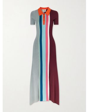 Christopher John Rogers Striped Crochet-Knit Jersey Maxi Dress - White