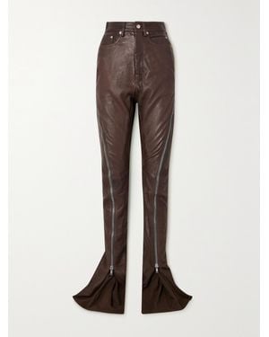 Rick Owens Bolan Banana Cotton-Paneled Leather Flared Pants - Brown