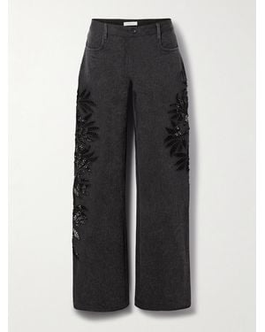 DIOTIMA Stulla Crochet-Trimmed Mid-Rise Straight-Leg Jeans - Black