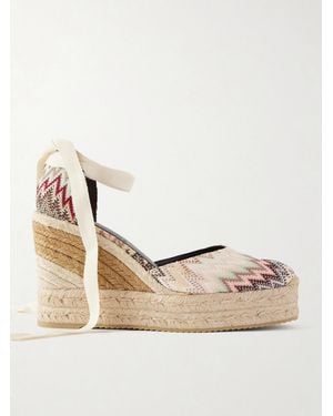 Missoni Eva 80 Striped Woven Wedge Sandals - Natural