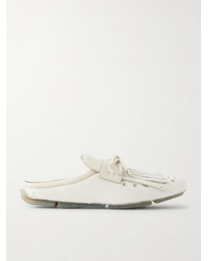 Wales Bonner Montego Leather-Trimmed Studded Calf Hair Slip-Ons - Natural