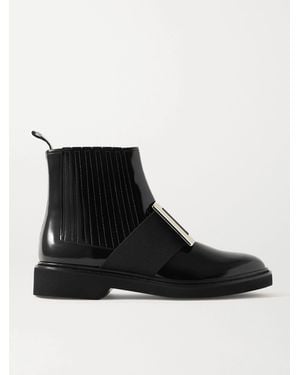 Roger Vivier Viv Ranger Embellished Patent-Leather Chelsea Boots - Black