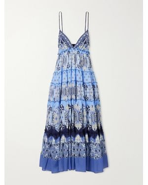 La DoubleJ Nymph Tiered Printed Cotton Maxi Dress - Blue