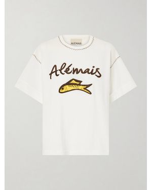 ALÉMAIS Scuba Embroidered Cotton-Jersey T-Shirt - White