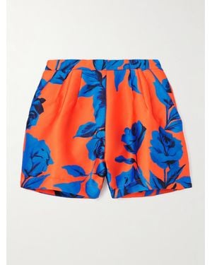 AZ FACTORY Floral-Print Pleated Twill Shorts - Blue