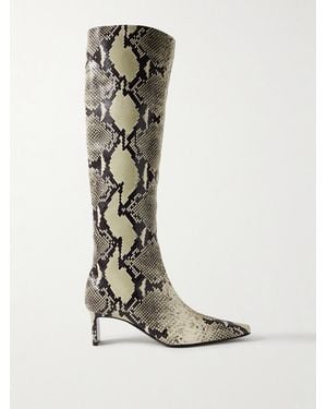 KHAITE Ona Snake-Print Leather Knee Boots - White