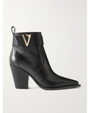 Versace Embellished Leather Ankle Boots - Black