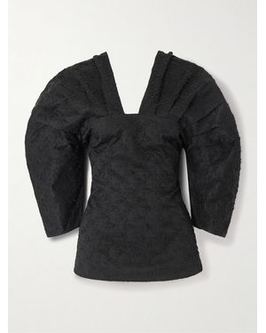 D'Estree Alice Gathered Fil Coupé Organic Cotton Top - Black