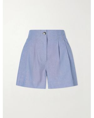 Moncler Pleated Cotton-Chambray Shorts - Purple
