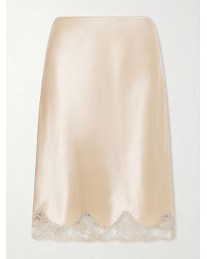 Saint Laurent Lace-Trimmed Silk-Satin Skirt - Natural