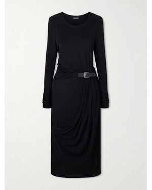 Tom Ford Belted Draped Jersey Midi Dress - Black