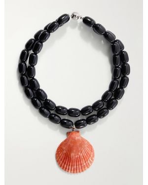 Julietta Luma Rhodium-Pleated, Onyx, Shell And Resin Beaded Necklace - Black