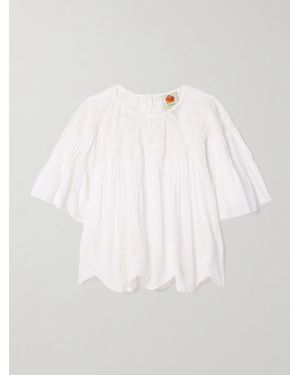 FARM Rio Crochet-Trimmed Embroidered Cotton-Voile Blouse - White