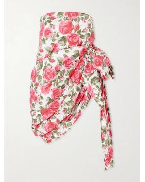 Chloé Bow-Detailed Ruched Floral-Print Cotton-Poplin Mini Skirt - White