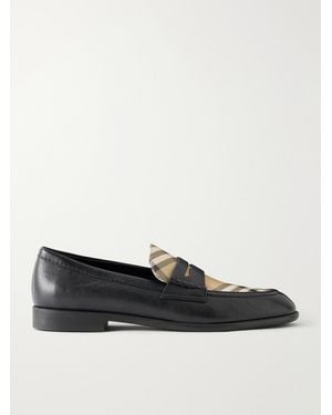 Burberry Opal Check-Trimmed Leather Penny Loafer - Black
