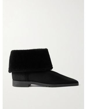 TOTEME Shearling-Trimmed Suede Ankle Boots - Black