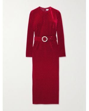 Borgo De Nor Robe Midi En Velours Stretch À Cristaux Et À Ceinture Kiara - Rouge
