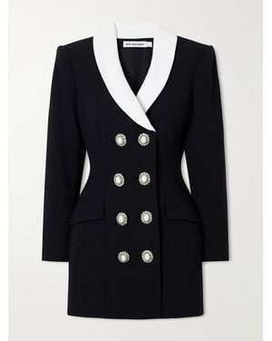 Self-Portrait Double-Breasted Wool-Crepe Mini Dress - Blue