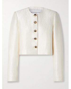 Brandon Maxwell The Ryder Cropped Crinkled Silk-Satin Jacket - Natural
