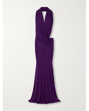 Alex Perry Halterneck Draped Jersey Gown - Purple