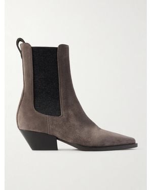 Brunello Cucinelli 45 Bead-Embellished Suede Chelsea Boots - Black