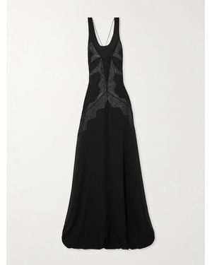 Christopher Esber Cutout Lace-Trimmed Silk-Georgette Gown - Black