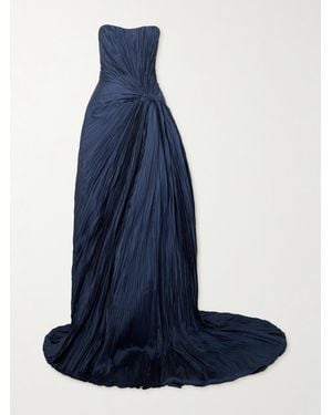 Marmar Halim Robe Du Soir Bustier En Taffetas Plissé - Bleu