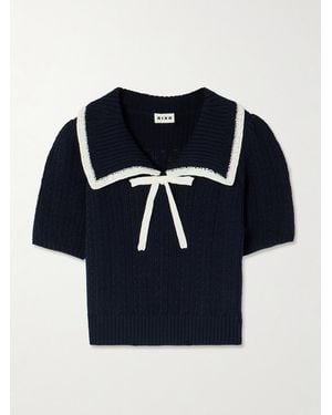 RIXO London Pippa Bow-Detailed Two-Tone Cotton Sweater - Blau