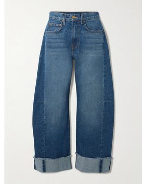 B Sides Relaxed Lasso Frayed Mid-Rise Barrel-Leg Jeans - Blue
