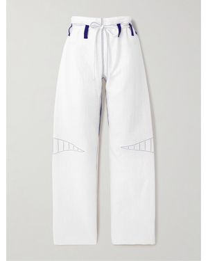 Tory Burch Hose Mit Weitem Bein Aus Gaze Aus Einer Baumwollmischung Mit Jersey-Einsätzen Und Stickereien - Weiß