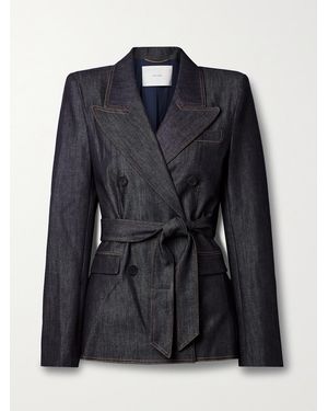 Adam Lippes Belted Double-Breasted Denim Jacket - Black