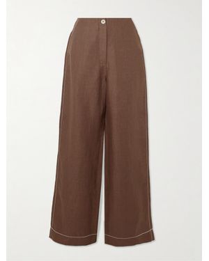 Bondi Born Varenna Herringbone Organic Linen Straight-Leg Pants - Brown
