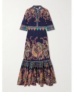 Etro Ruffled Tiered Paisley-Print Cotton Maxi Dress - Blue