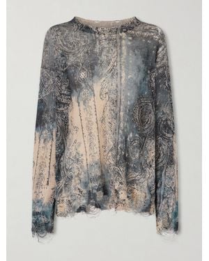 R13 Boyfriend Distressed Printed Linen Knit Sweater - Grau