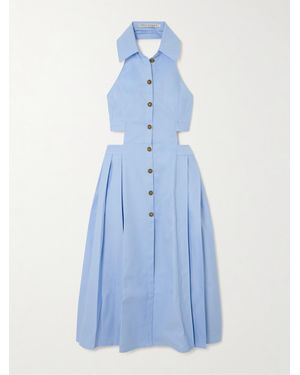 Tolu Coker Backless Pleated Gabardine Midi Shirt Dress - Blue