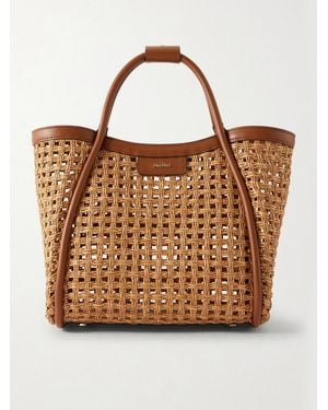 Max Mara Leather-Trimmed Woven Raffia Tote Bag - Brown
