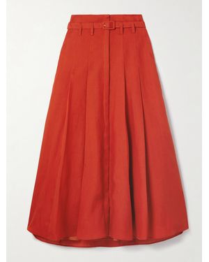 Gabriela Hearst Dugald Belted Pleated Linen Midi Skirt - Red