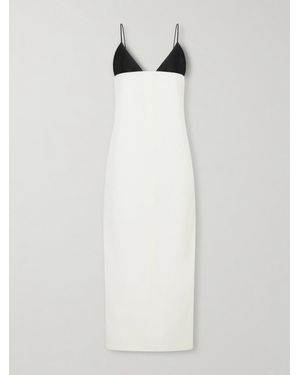 Brandon Maxwell Leather-Trimmed Wool And Silk-Blend Maxi Dress - White