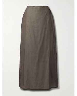 The Row Zaira Layered Frayed Cotton-Voile Midi Skirt - Gray