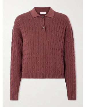 Brunello Cucinelli Sequined Cable-Knit Cotton-Blend Sweater - Rot