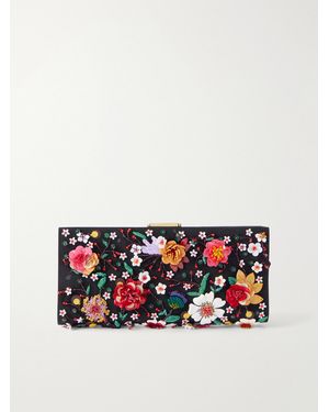 Carolina Herrera Floral-Embellished Silk-Faille Clutch - White
