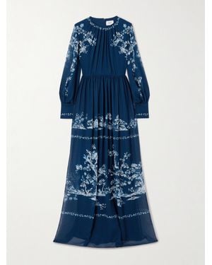 Erdem Printed Silk-Voile Gown - Blue