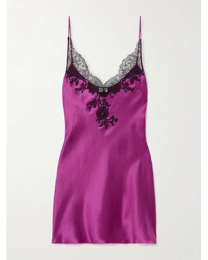 Carine Gilson Lace-Trimmed Silk-Satin Chemise - Purple