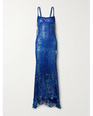 The Attico Asymmetric Draped Embellished Maxi Dress - Blue