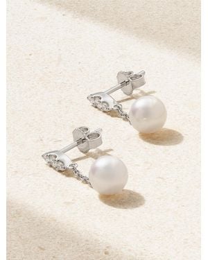 Mikimoto Morning Dew Ohrringe Aus 18 Karat Weißgold Mit Perlen Und Diamanten - Natur