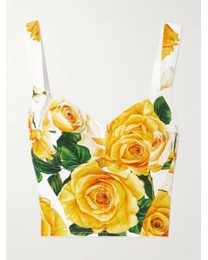 Dolce & Gabbana Cotton Corset Top With Rose - Yellow