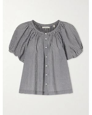 Doen June Gathered Checked Cotton Blouse - Grey