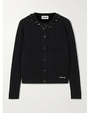 ShuShu/Tong Embellished Embroidered Ribbed Wool-Blend Cardigan - Black