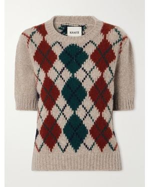 KHAITE Lisa Checked Embroidered Wool And Mohair-Blend Jumper - Natural